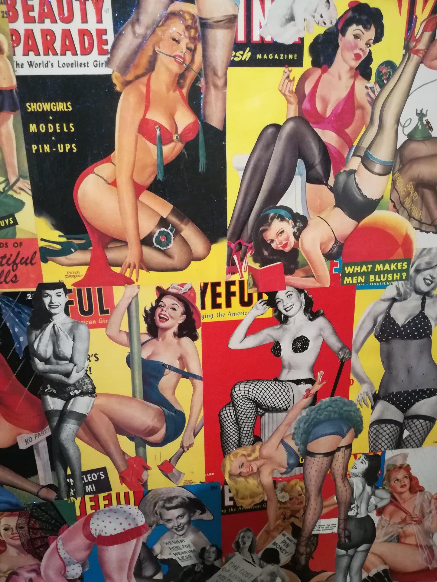 Large Artwork Board of Pin-Up Girls feat. Betty Page, Tempest Storm etc.